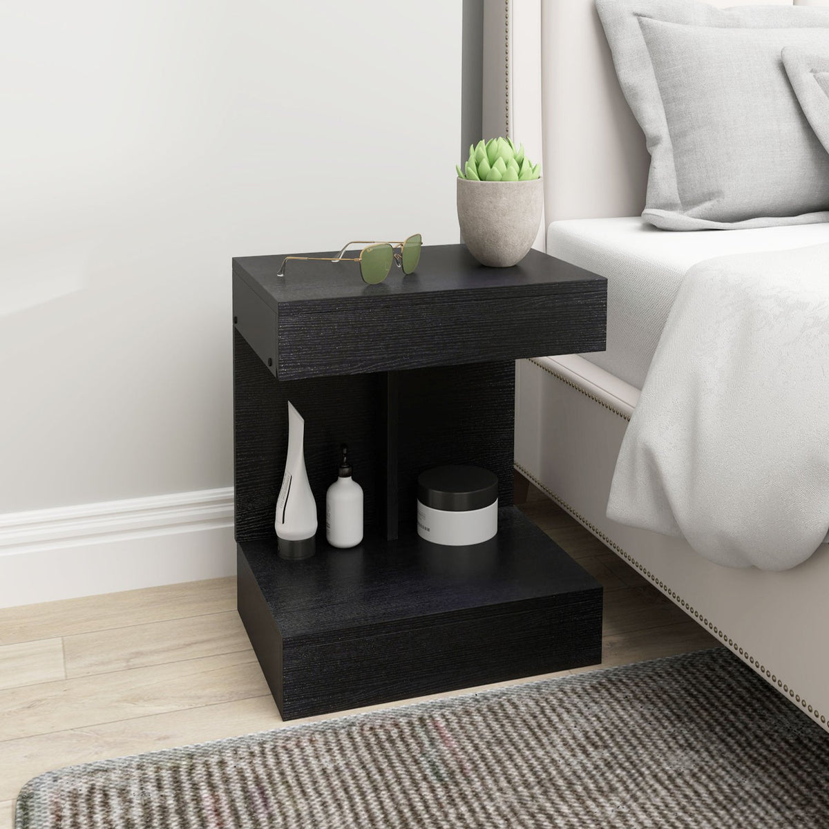 Bedside table with drawers, side table, bedside table with shelf, bedside table for bedroom, living room, 40 x 30 x 46 cm, black