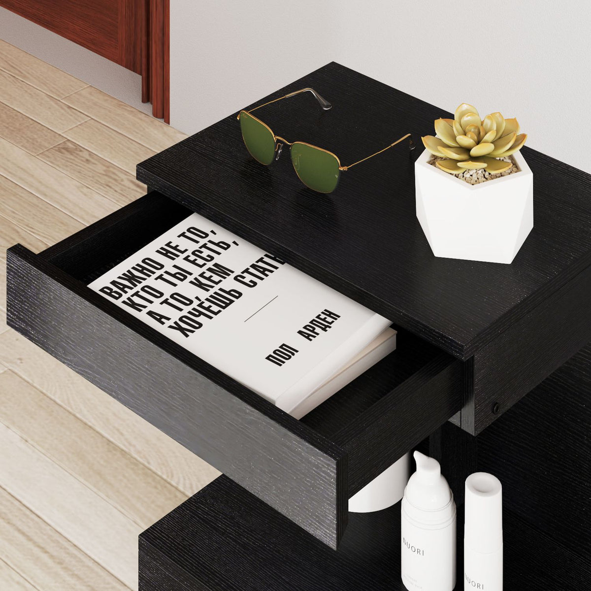Bedside table with drawers, side table, bedside table with shelf, bedside table for bedroom, living room, 40 x 30 x 46 cm, black