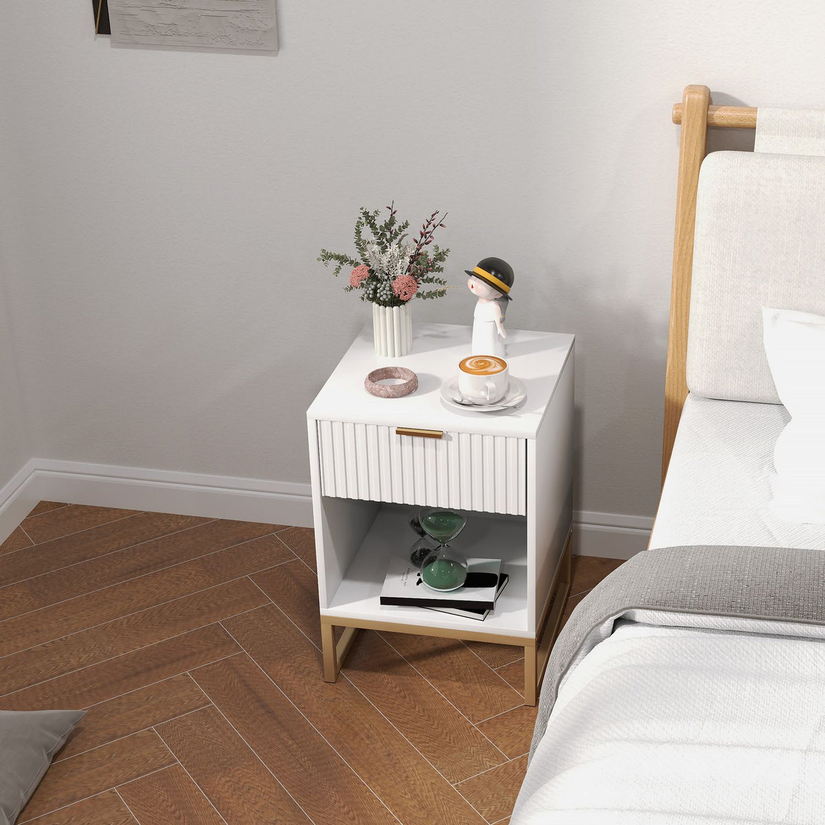 Bedside table with drawers, side table, bedside table with storage space, bedside table for bedroom, living room, 40 x 40 x 57 cm, white