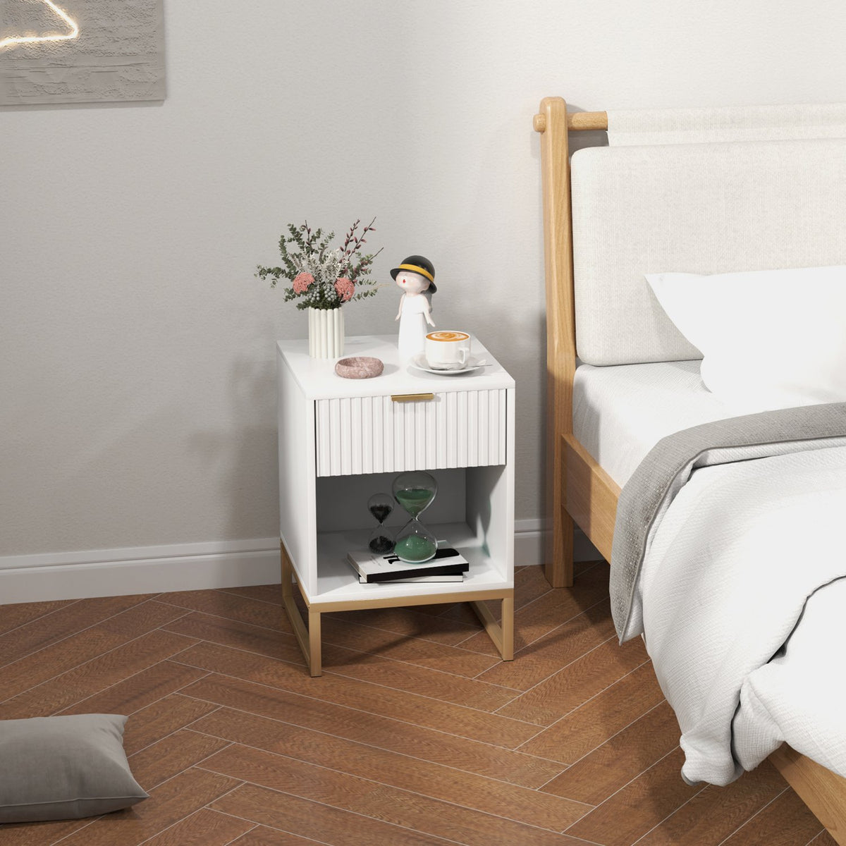 Bedside table with drawers, side table, bedside table with storage space, bedside table for bedroom, living room, 40 x 40 x 57 cm, white