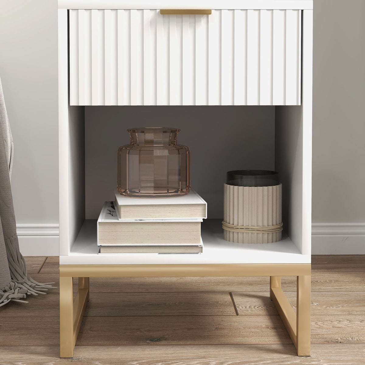 Bedside table with drawers, side table, bedside table with storage space, bedside table for bedroom, living room, 40 x 40 x 57 cm, white