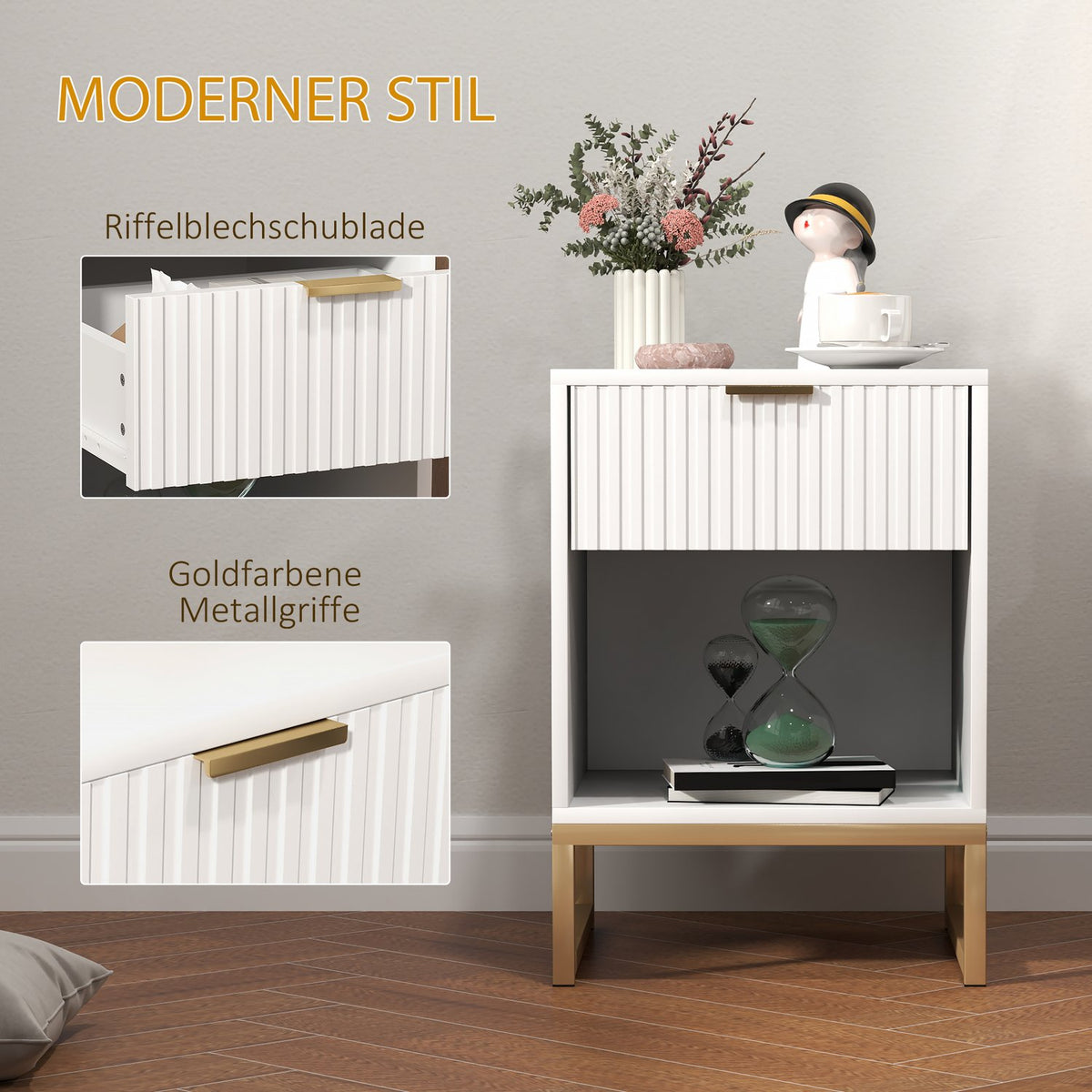 Bedside table with drawers, side table, bedside table with storage space, bedside table for bedroom, living room, 40 x 40 x 57 cm, white