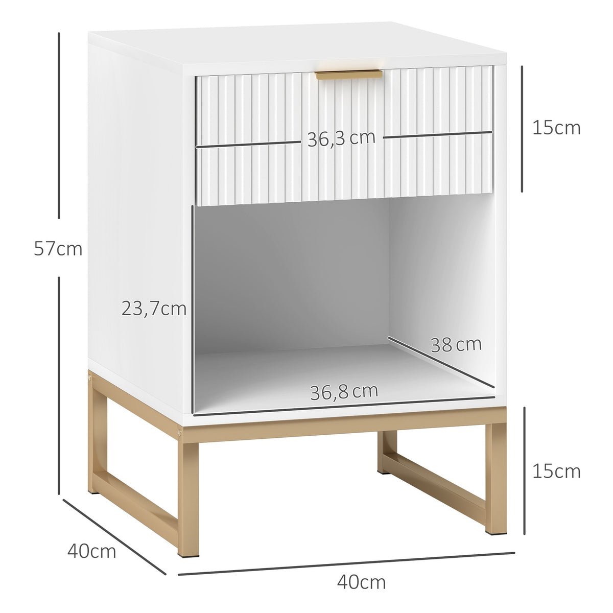 Bedside table with drawers, side table, bedside table with storage space, bedside table for bedroom, living room, 40 x 40 x 57 cm, white