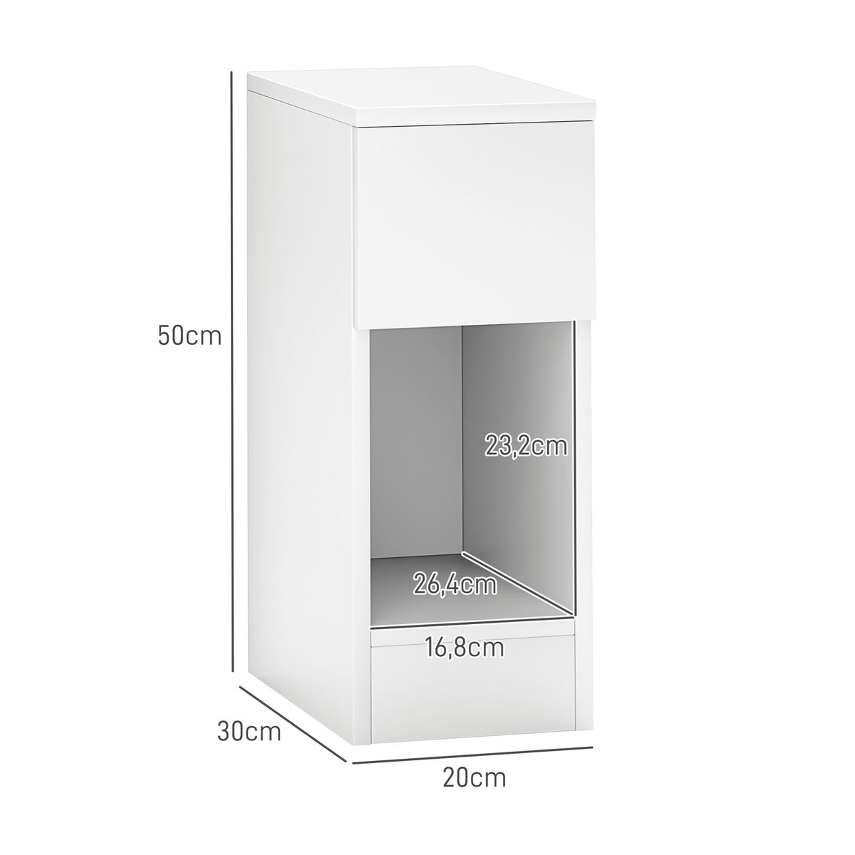 Bedside table with drawers, side table, nightstand with open compartment, bedside table for bedroom, living room, 20 x 30 x 50 cm, white
