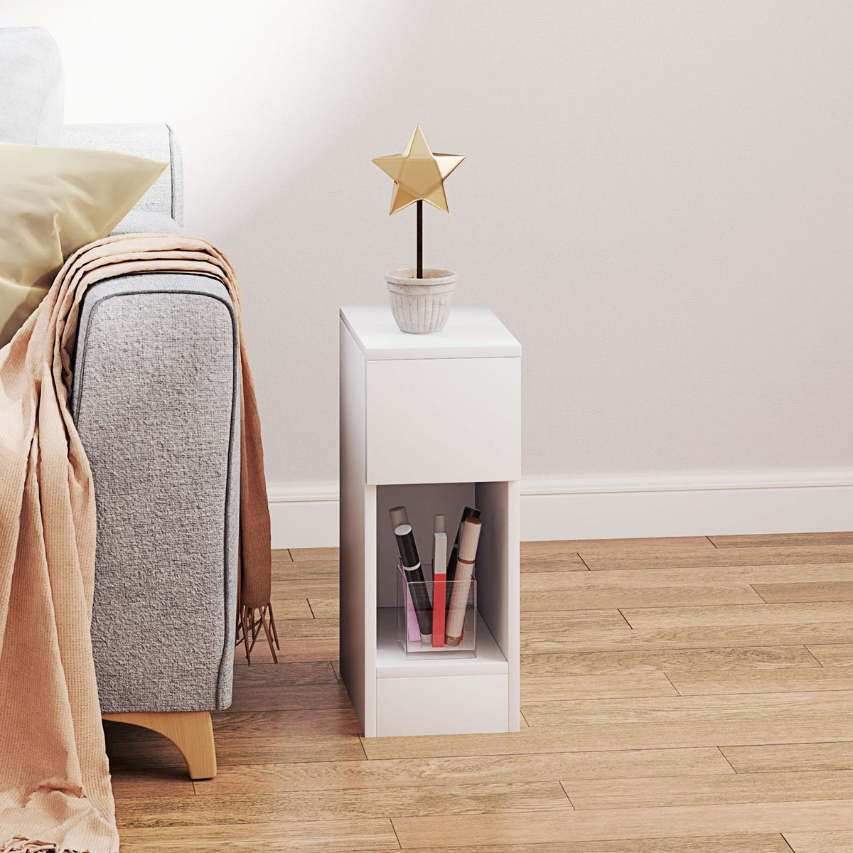 Bedside table with drawers, side table, nightstand with open compartment, bedside table for bedroom, living room, 20 x 30 x 50 cm, white