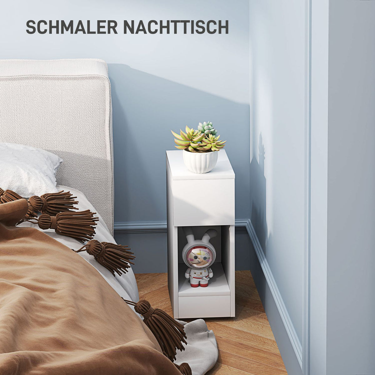 Bedside table with drawers, side table, nightstand with open compartment, bedside table for bedroom, living room, 20 x 30 x 50 cm, white