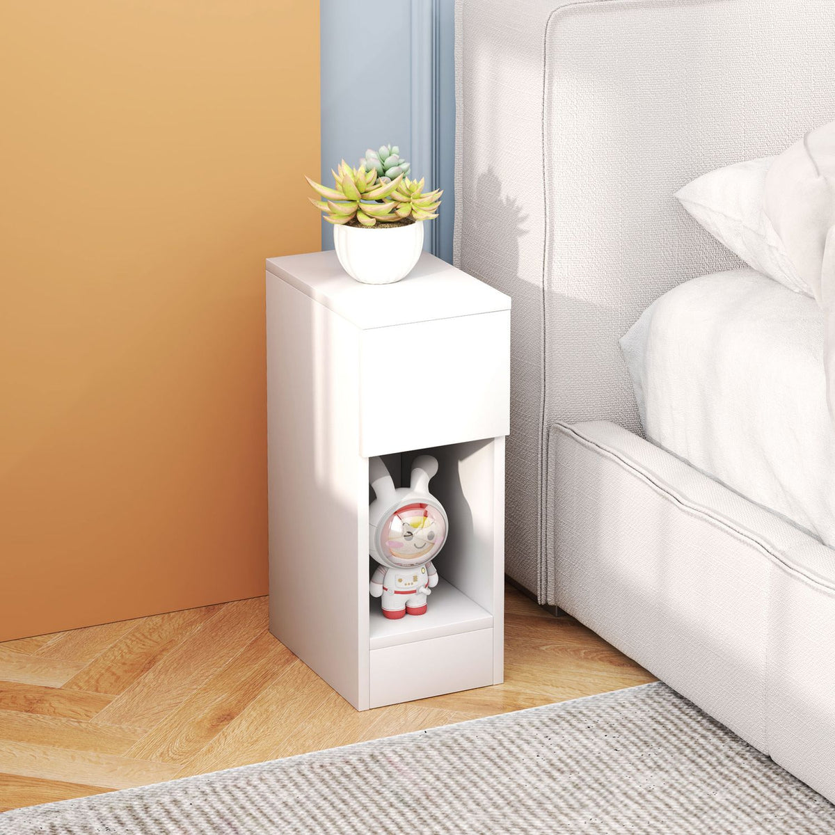 Bedside table with drawers, side table, nightstand with open compartment, bedside table for bedroom, living room, 20 x 30 x 50 cm, white