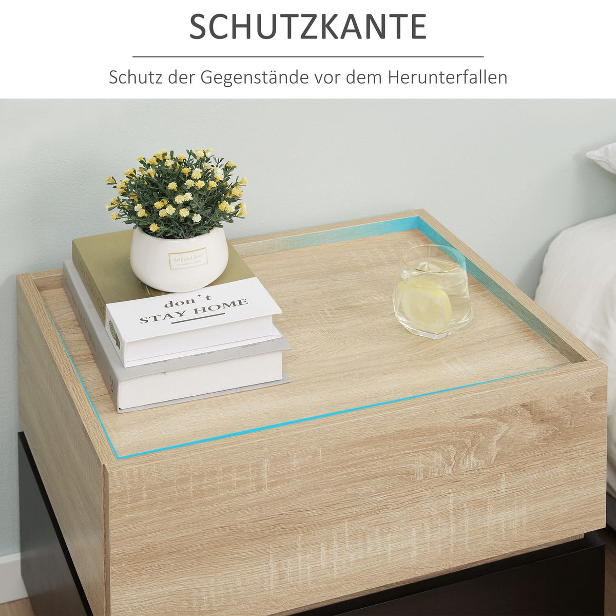 Bedside table with drawer, stackable nightstand, drawer cabinet, bedroom nightstand, chipboard, black + natural, 50 x 40 x 47.5 cm