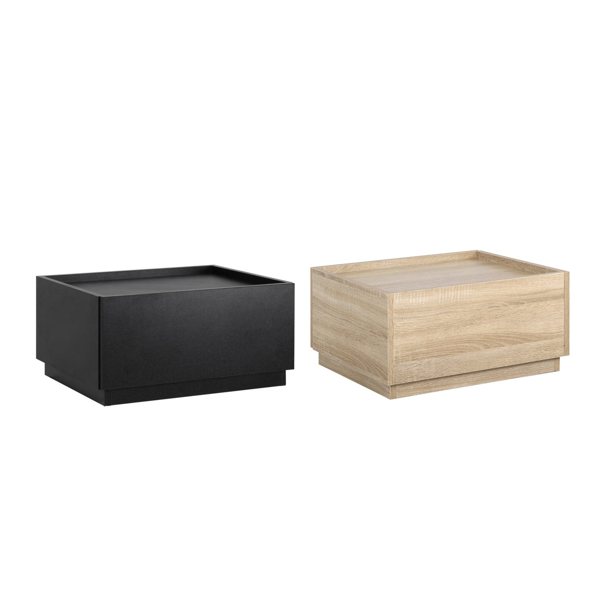 Bedside table with drawer, stackable nightstand, drawer cabinet, bedroom nightstand, chipboard, black + natural, 50 x 40 x 47.5 cm