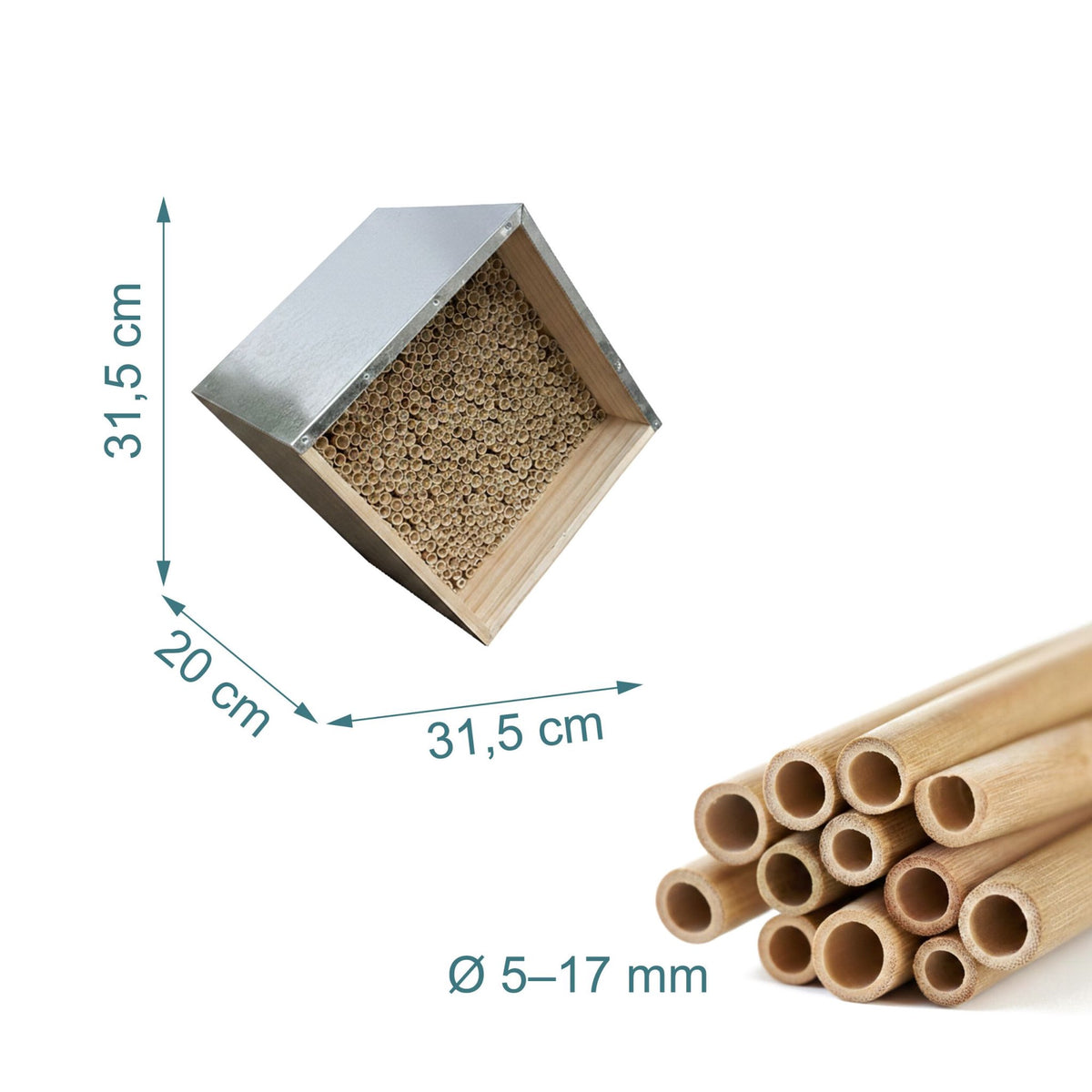 Bee Hotel with Metal Roof for Wild Bees