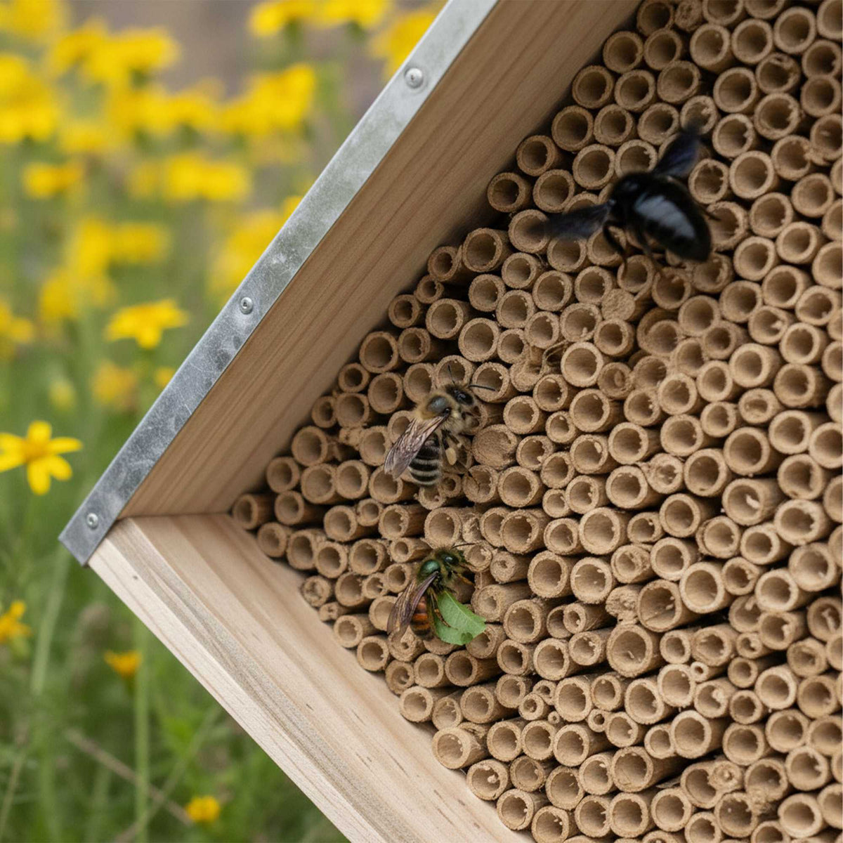 Bee Hotel with Metal Roof for Wild Bees