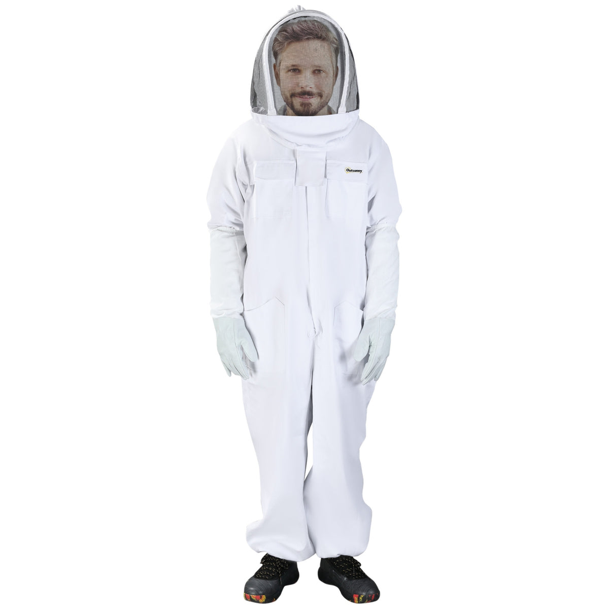 Beekeeping Suit Cotton Beekeeping Protective Suit With Veil, Goatskin Gloves, White, Xxxl, Unisex