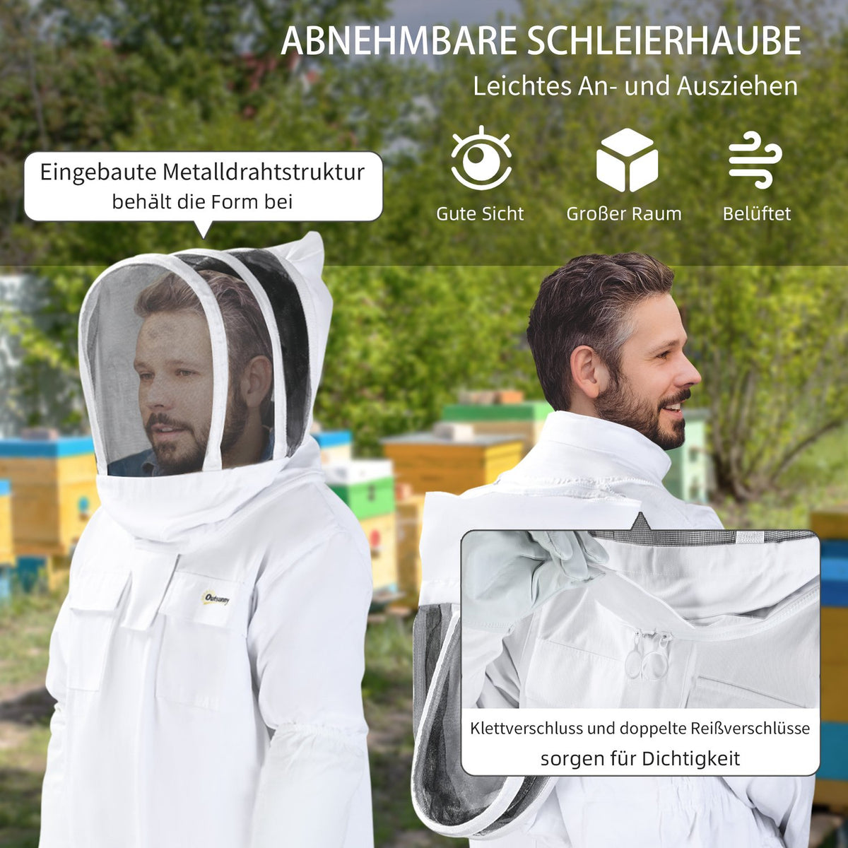 Beekeeping Suit Cotton Beekeeping Protective Suit With Veil, Goatskin Gloves, White, Xxxl, Unisex