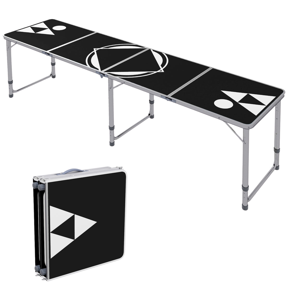 Beer Pong Table Folding Camping Table 240 X 60 Cm Folding Table Height Adjustable Travel Table For Garden, Balcony, Aluminum, Black