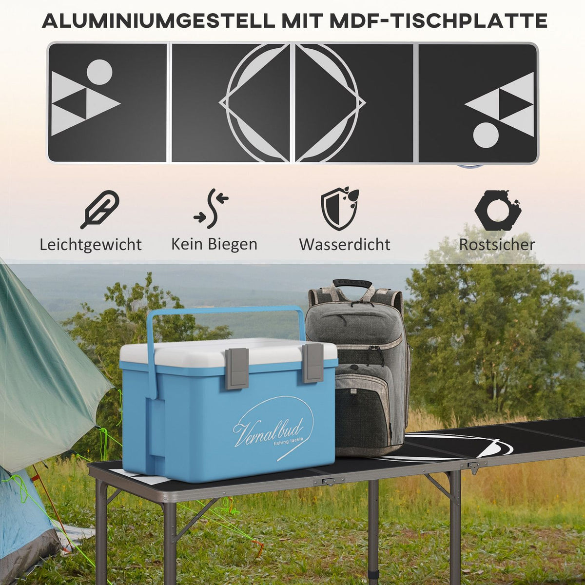 Beer Pong Table Folding Camping Table 240 X 60 Cm Folding Table Height Adjustable Travel Table For Garden, Balcony, Aluminum, Black