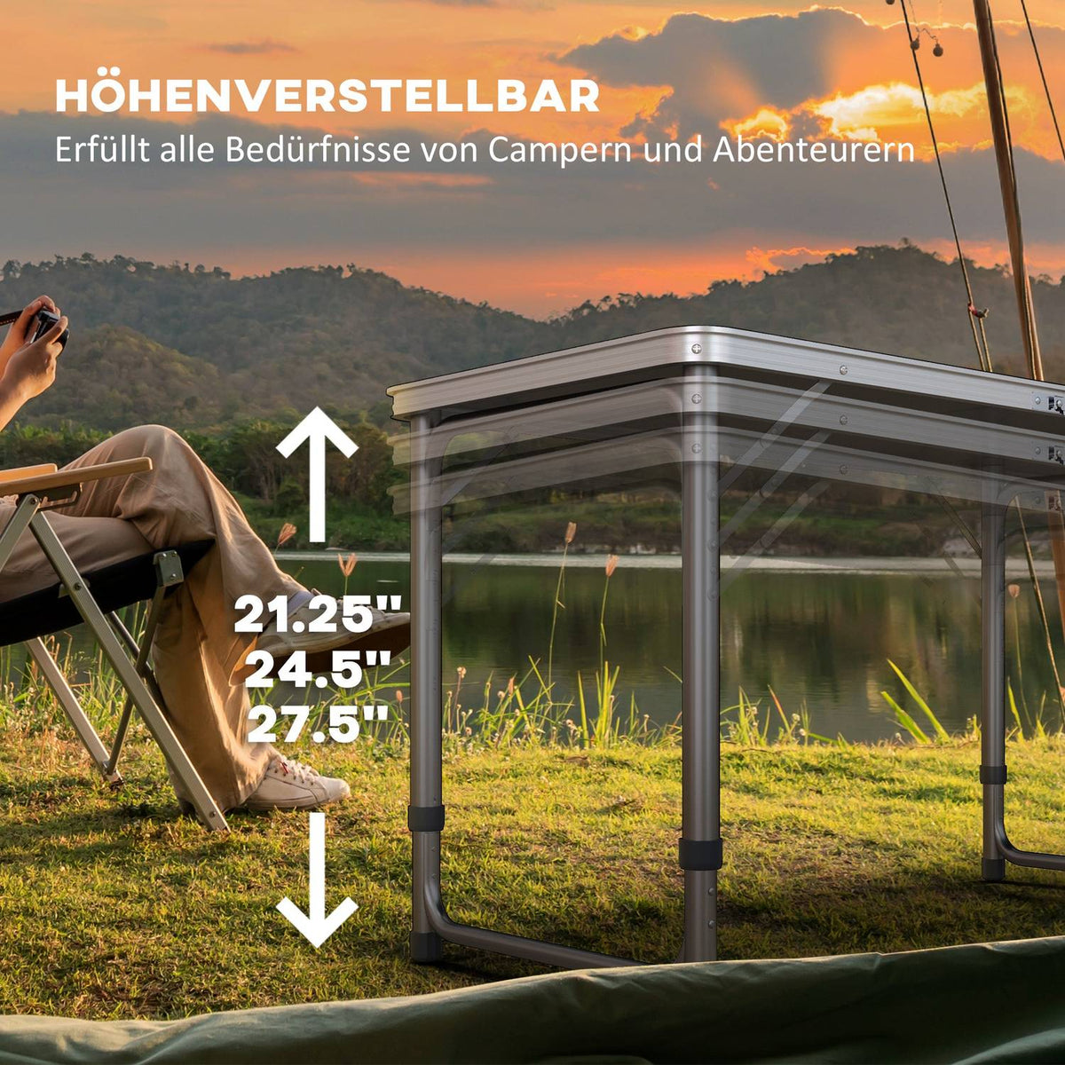Beer Pong Table Folding Camping Table 240 X 60 Cm Folding Table Height Adjustable Travel Table For Garden, Balcony, Aluminum, Black