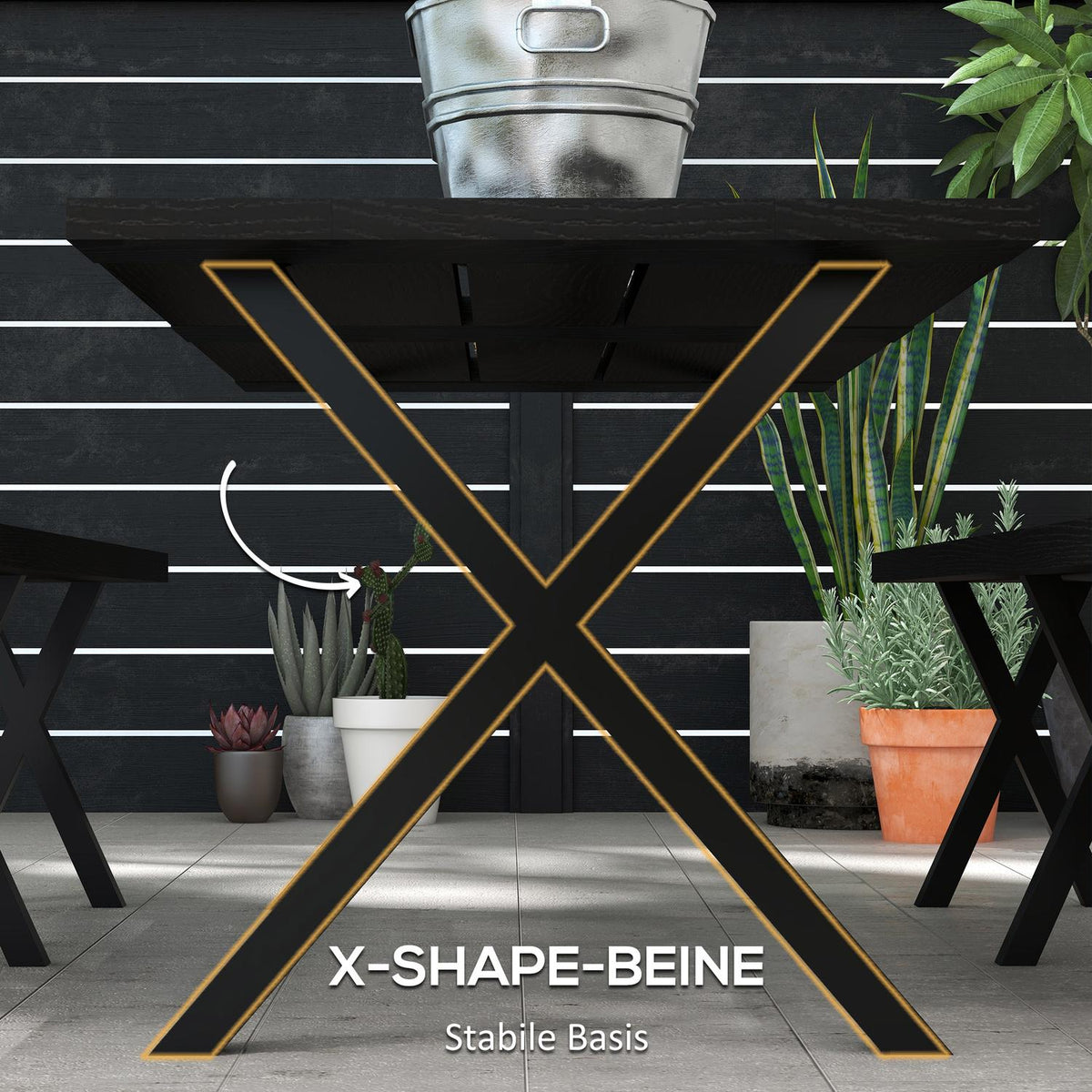 Beer Tent Set 3-Piece. Table 2 Benches Umbrella Hole Wood Look Terrace Balcony 180X80X73Cm Black