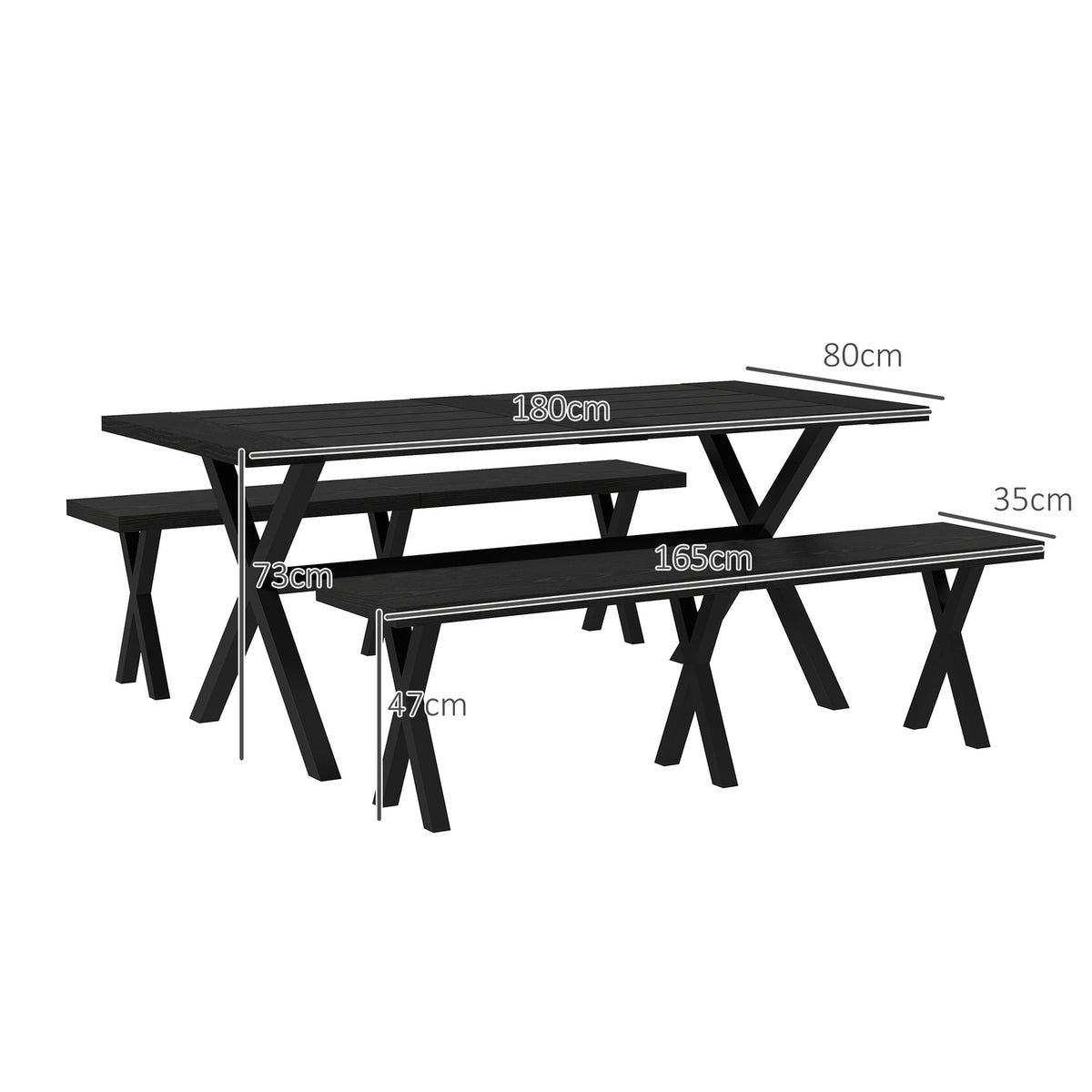 Beer Tent Set 3-Piece. Table 2 Benches Umbrella Hole Wood Look Terrace Balcony 180X80X73Cm Black
