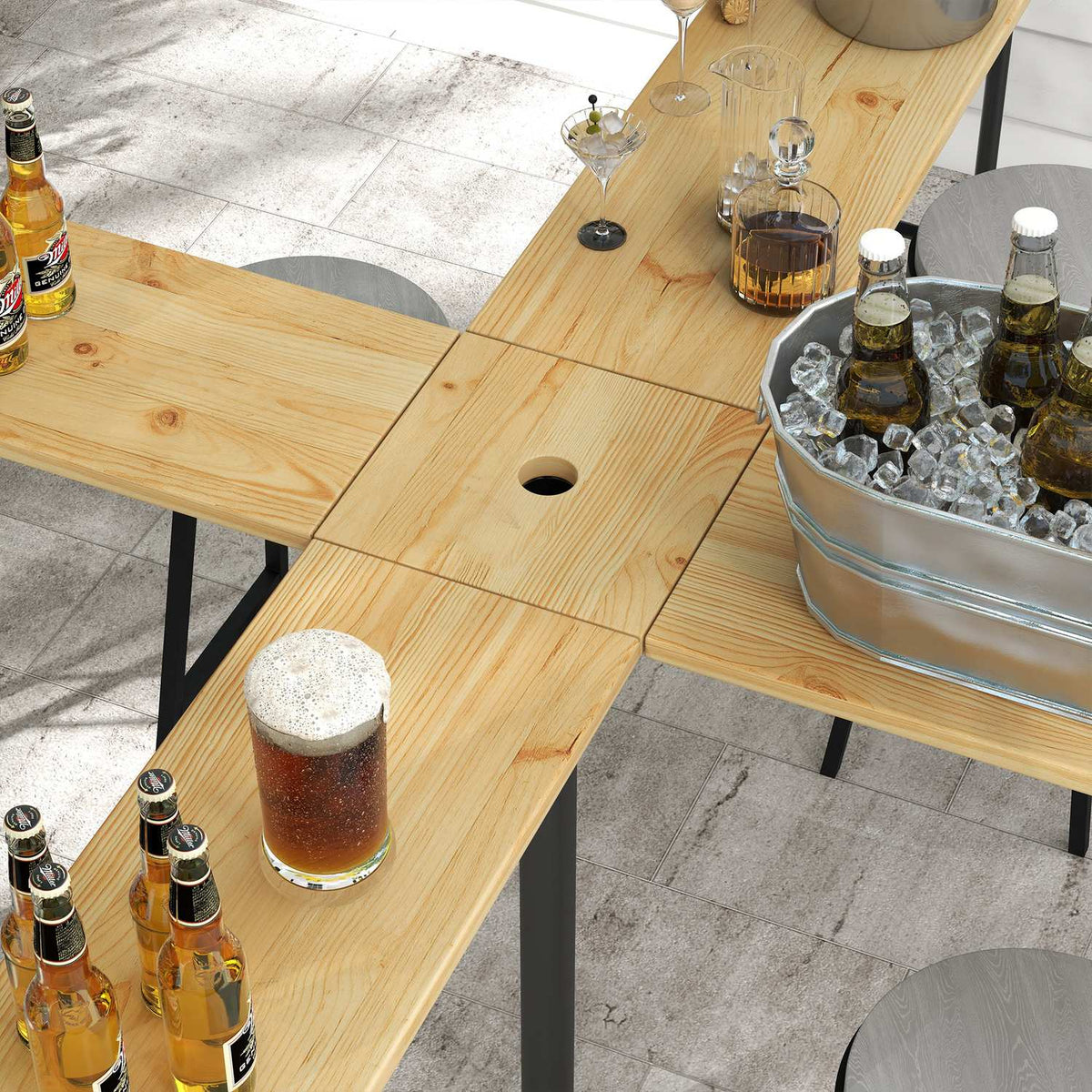 Beer Tent Table, Folding Bar Table, Quattro Beer Table For 20 People, 105 Cm Beer Tent Set With Umbrella Hole, Can Hold Up To 120 Kg