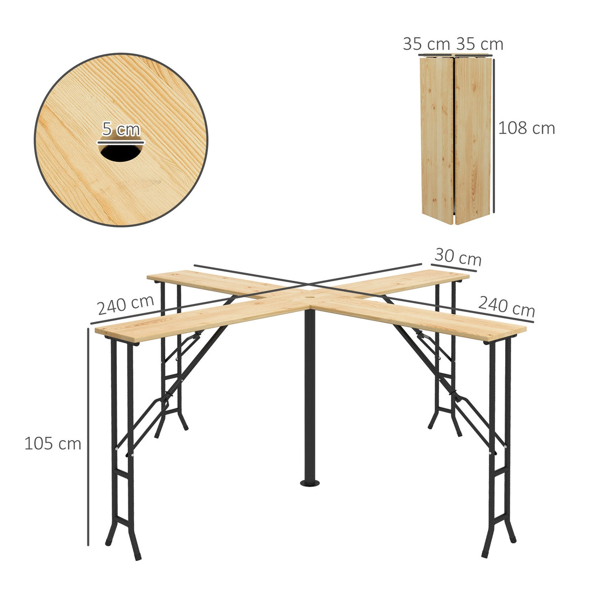 Beer Tent Table, Folding Bar Table, Quattro Beer Table For 20 People, 105 Cm Beer Tent Set With Umbrella Hole, Can Hold Up To 120 Kg