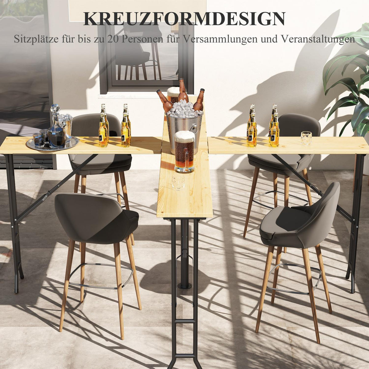 Beer Tent Table, Folding Bar Table, Quattro Beer Table For 20 People, 105 Cm Beer Tent Set With Umbrella Hole, Can Hold Up To 120 Kg