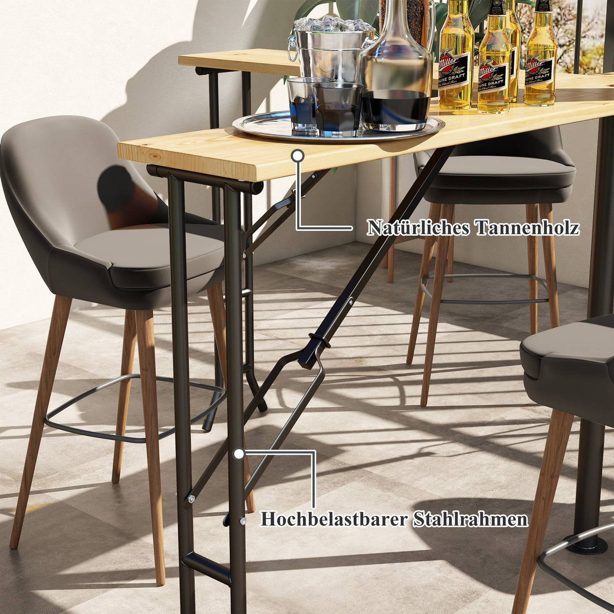 Beer Tent Table, Folding Bar Table, Quattro Beer Table For 20 People, 105 Cm Beer Tent Set With Umbrella Hole, Can Hold Up To 120 Kg