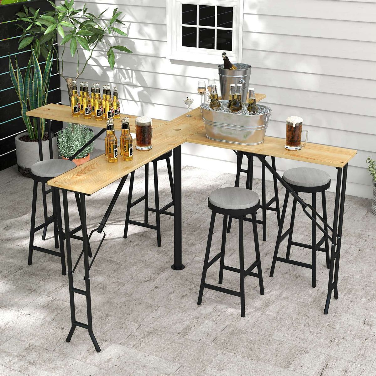 Beer Tent Table, Folding Bar Table, Quattro Beer Table For 20 People, 105 Cm Beer Tent Set With Umbrella Hole, Can Hold Up To 120 Kg