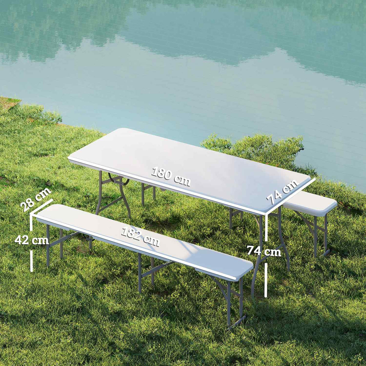 Beer tent set foldable 3-piece set camping table, 2 beer benches with carrying handle, marquee set beer table set for balcony, garden, party tent 180 x 74 x 74 cm