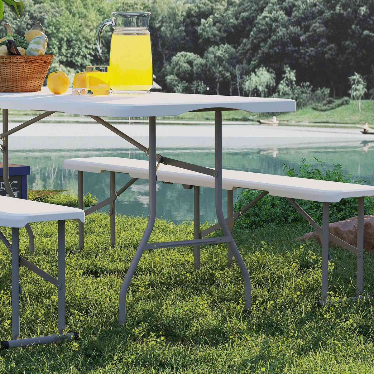 Beer tent set foldable 3-piece set camping table, 2 beer benches with carrying handle, marquee set beer table set for balcony, garden, party tent 180 x 74 x 74 cm