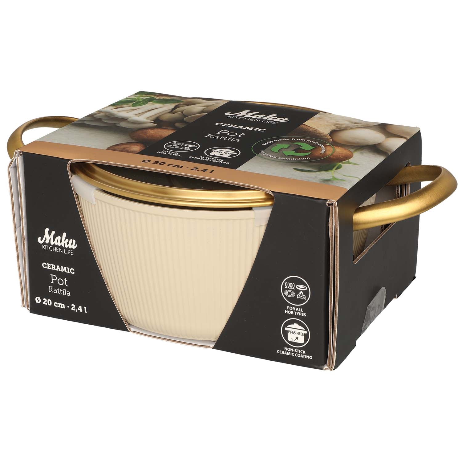 Beige 20 cm Pot, 2.4 L, Ceramic Non-Stick Coating