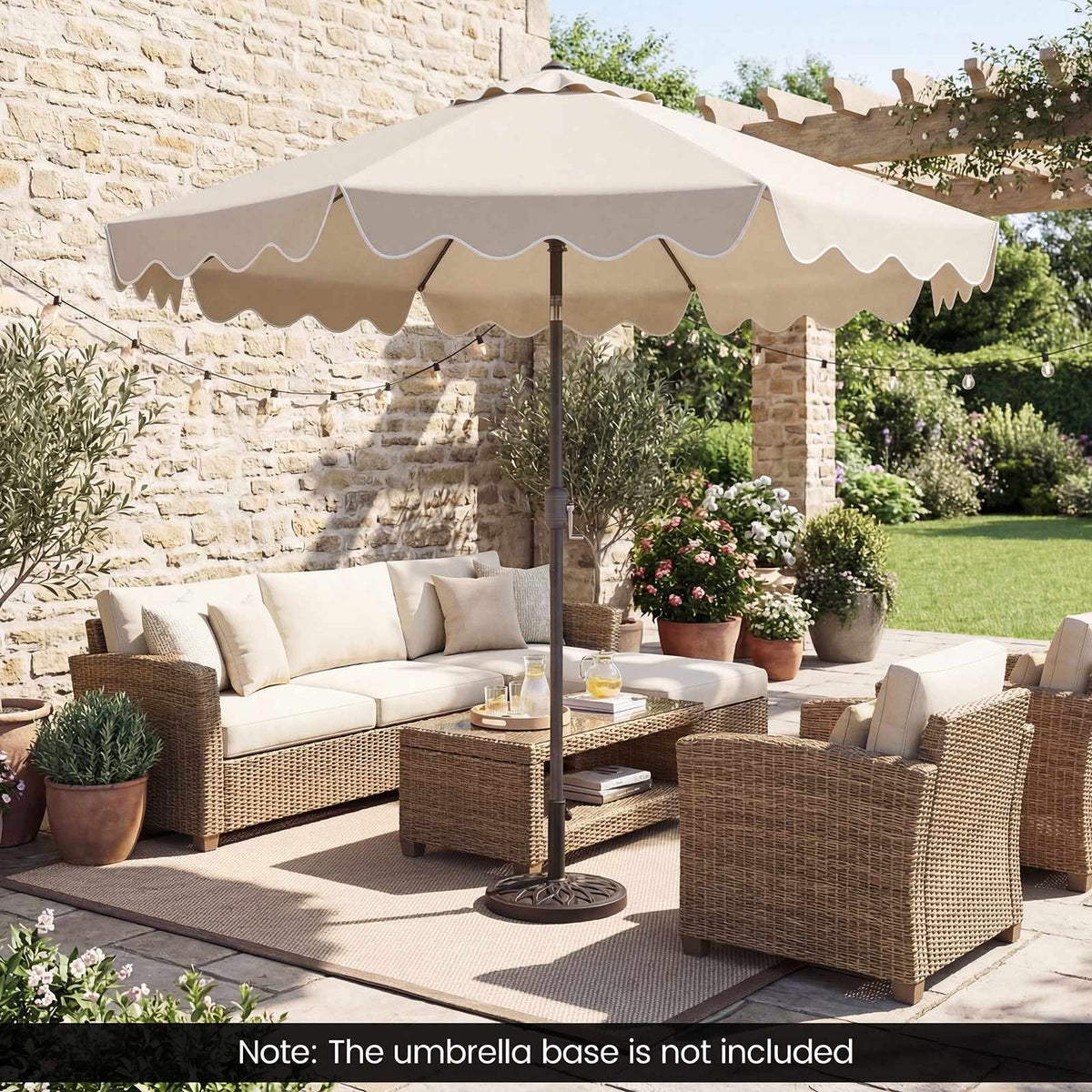 Beige 270cm Ruffled Parasol with Hand Crank & Tilt