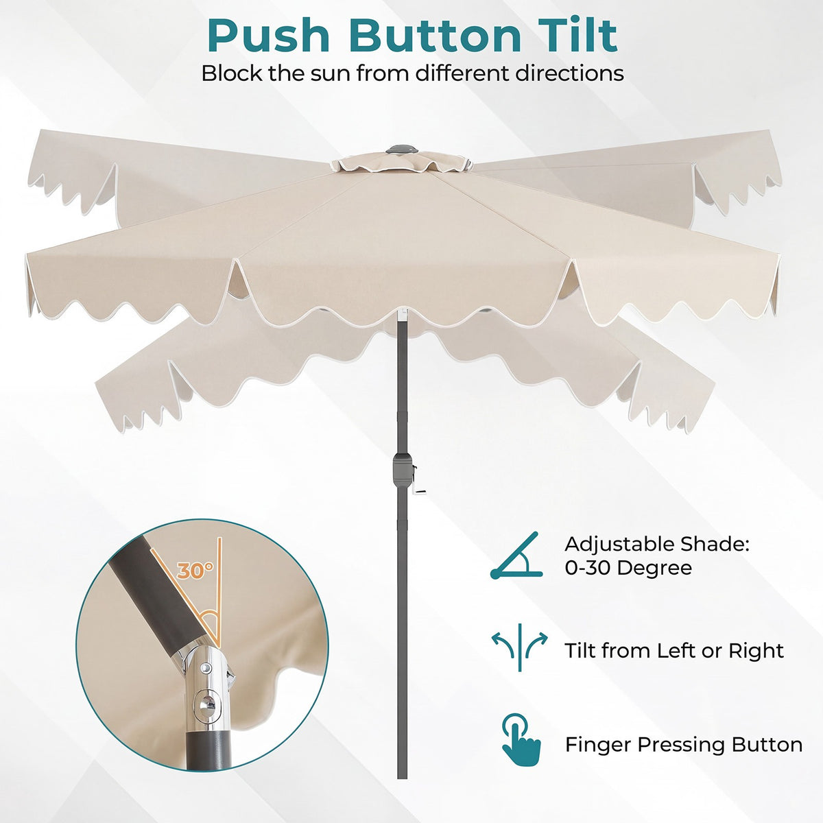 Beige 270cm Ruffled Parasol with Hand Crank & Tilt