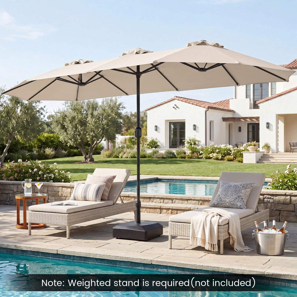 Beige Double Parasol 400x215 cm, Water-Repellent