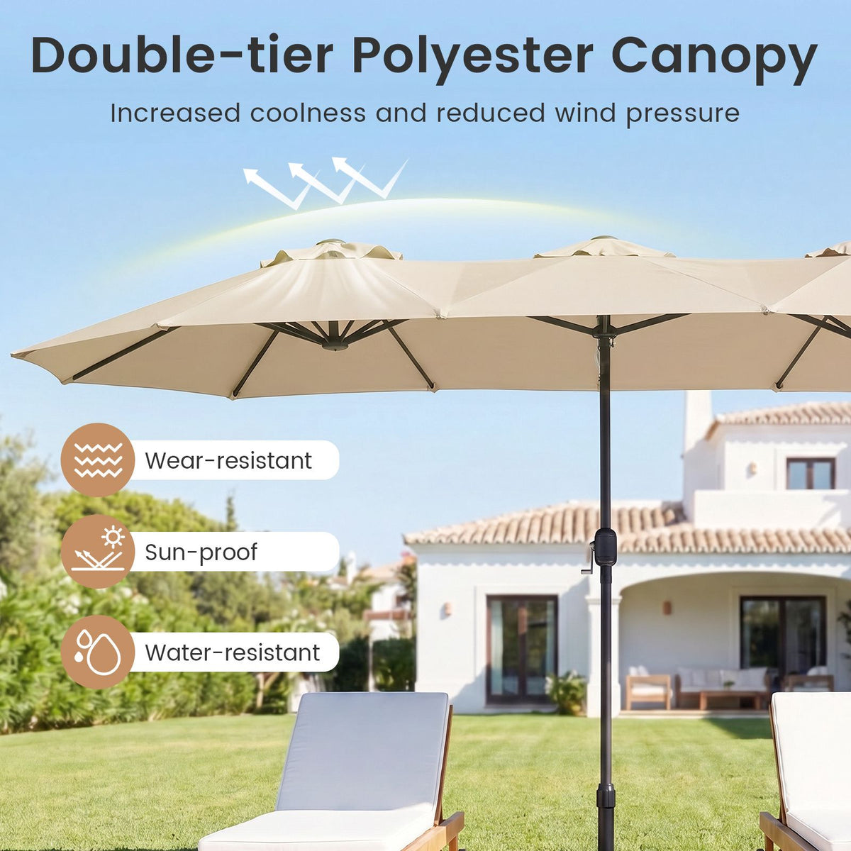 Beige Double Parasol 400x215 cm, Water-Repellent