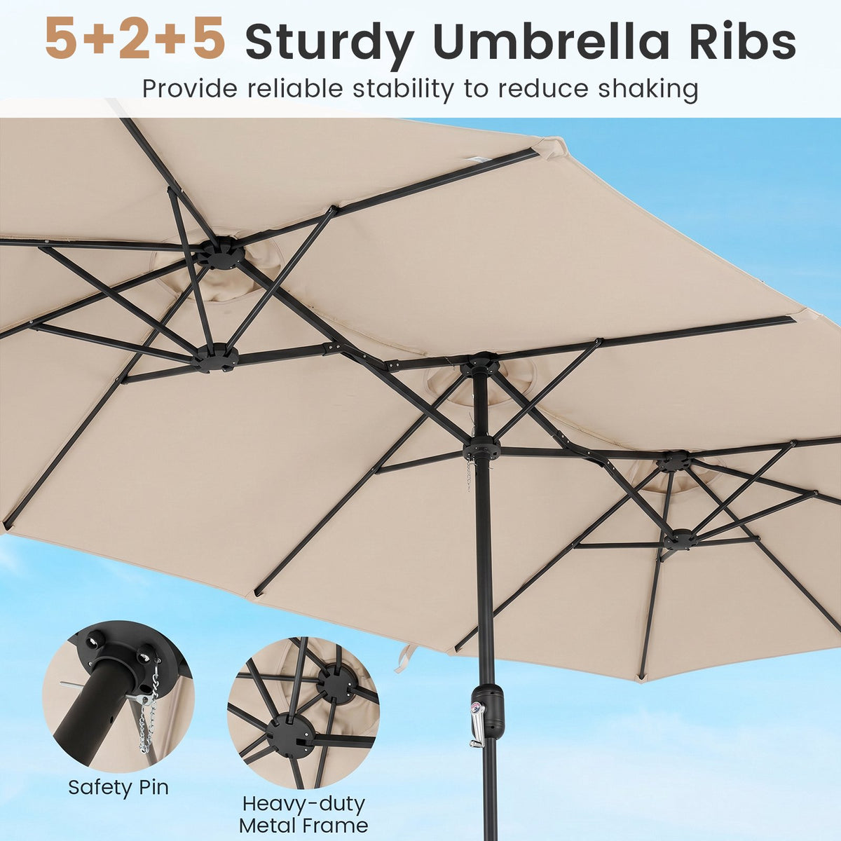 Beige Double Parasol 400x215 cm, Water-Repellent