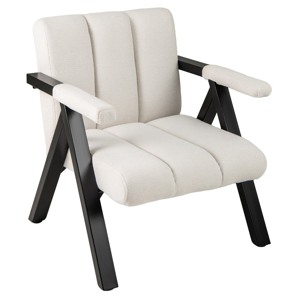 Beige Lounge Chair with Armrests & Metal Frame