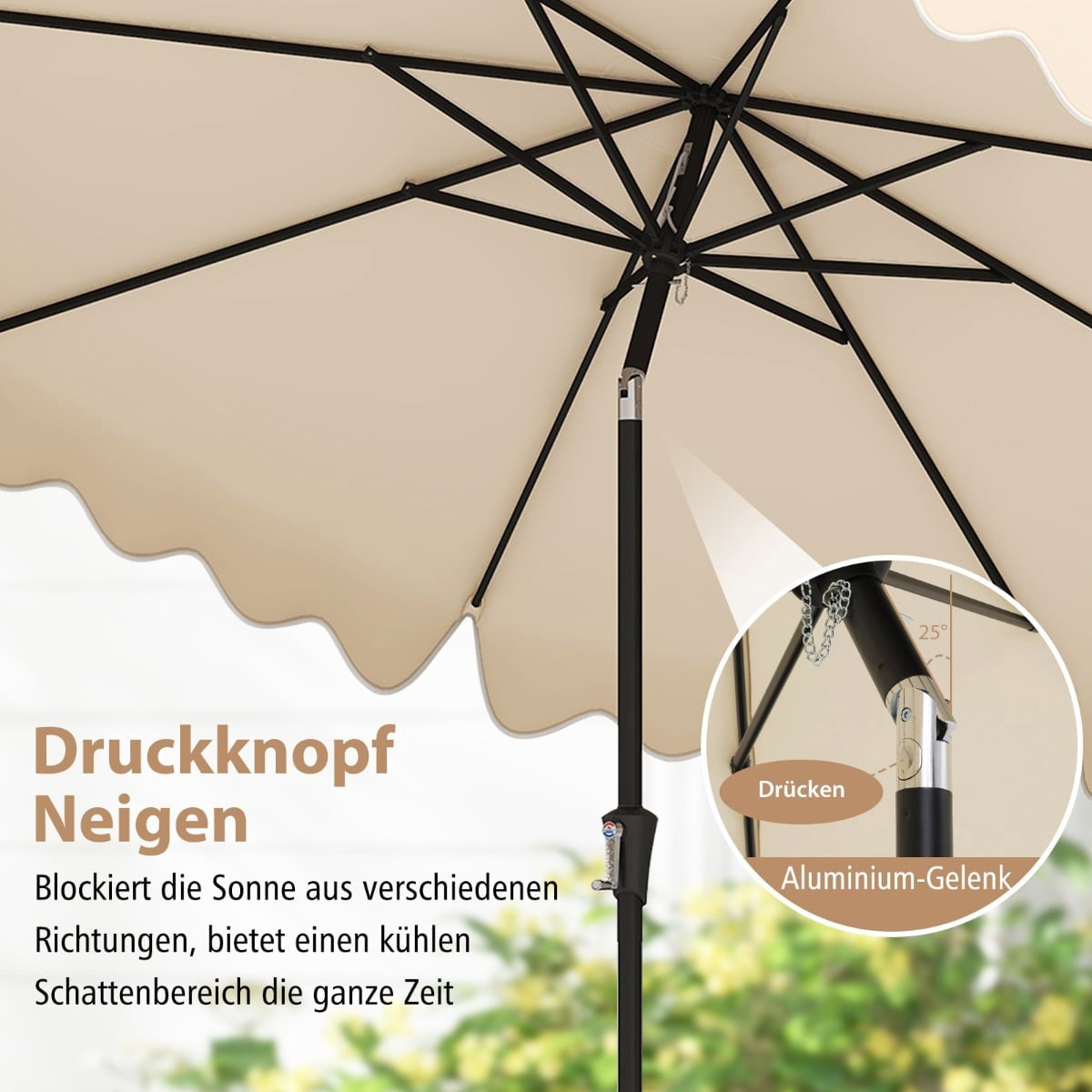 Beige Patio Umbrella with Crank, Tilt & Ventilation, 280 cm