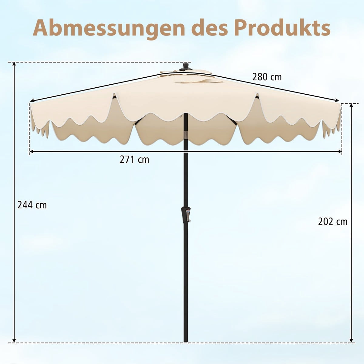 Beige Patio Umbrella with Crank, Tilt & Ventilation, 280 cm