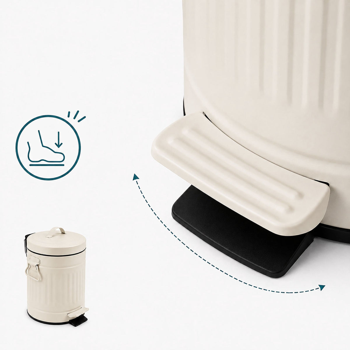Beige Retro Bathroom Pedal Bin, 3L Capacity