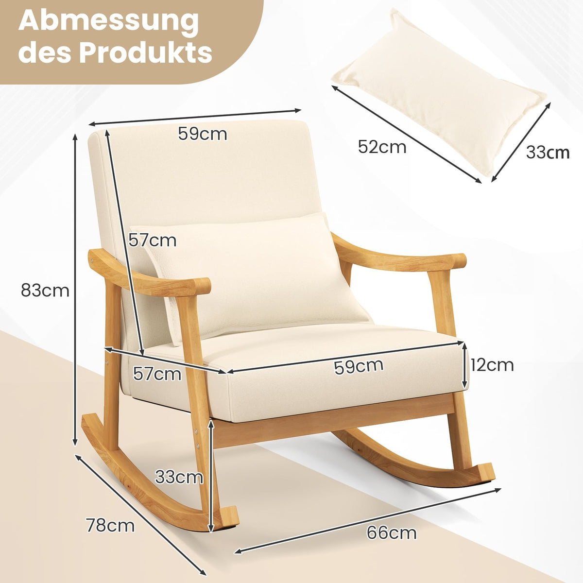 Beige Rocking Chair with High Back & Padded Seat Cushion