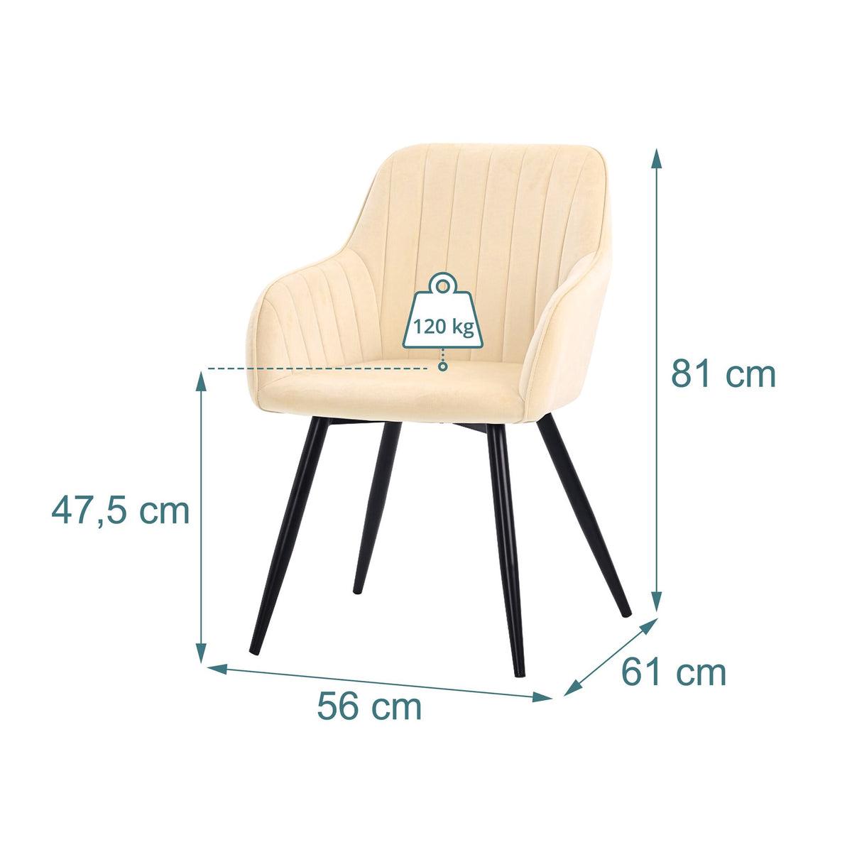 Beige Velvet Dining Chairs with Armrests, Set of 2