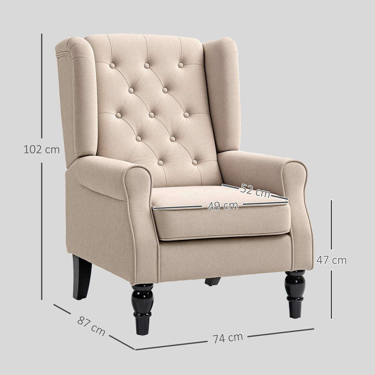 Beige Wingback Armchair, Removable Cover, 74 x 87 x 102 cm