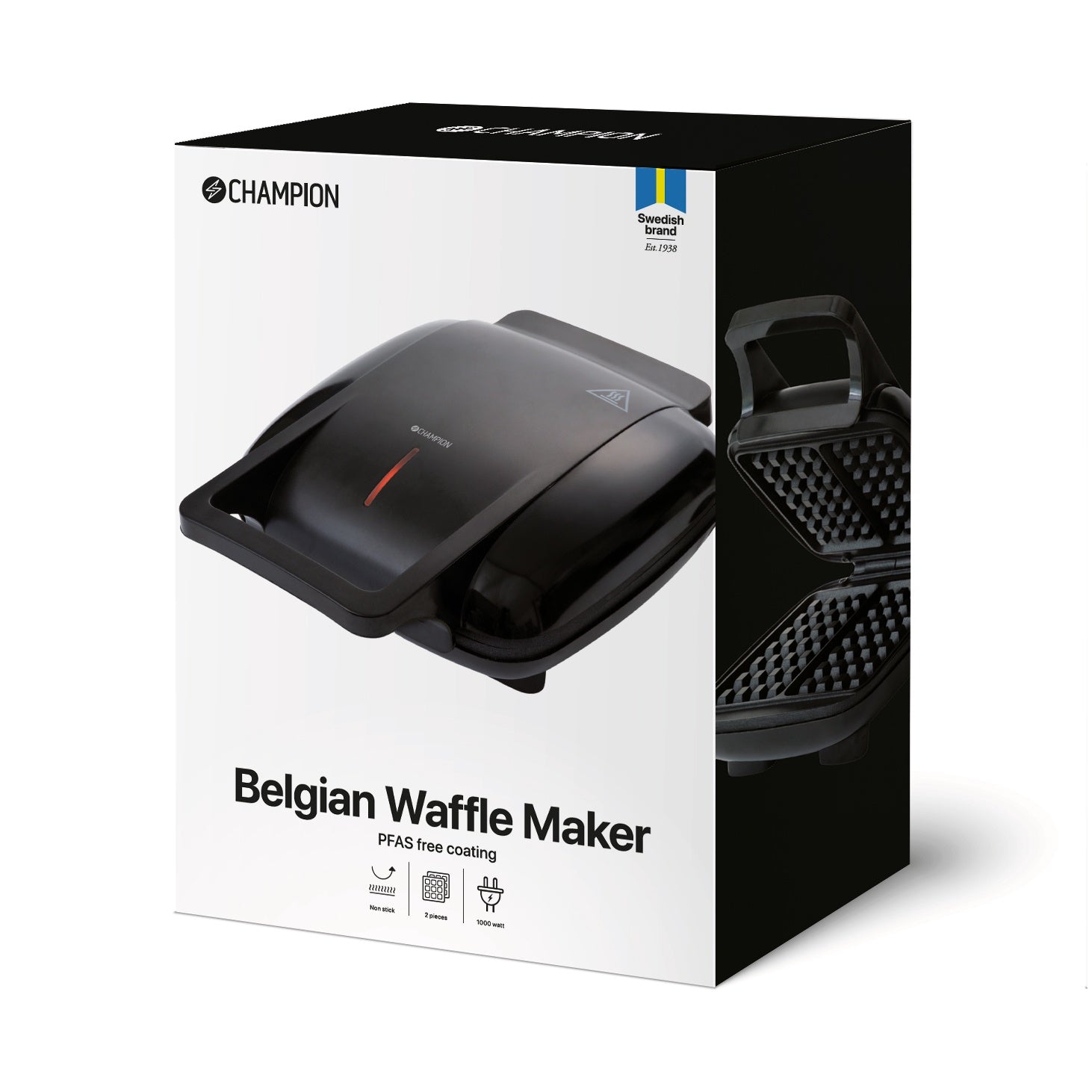 Belgian Waffle Maker, Double, 1000W, PFAS-Free Non-Stick