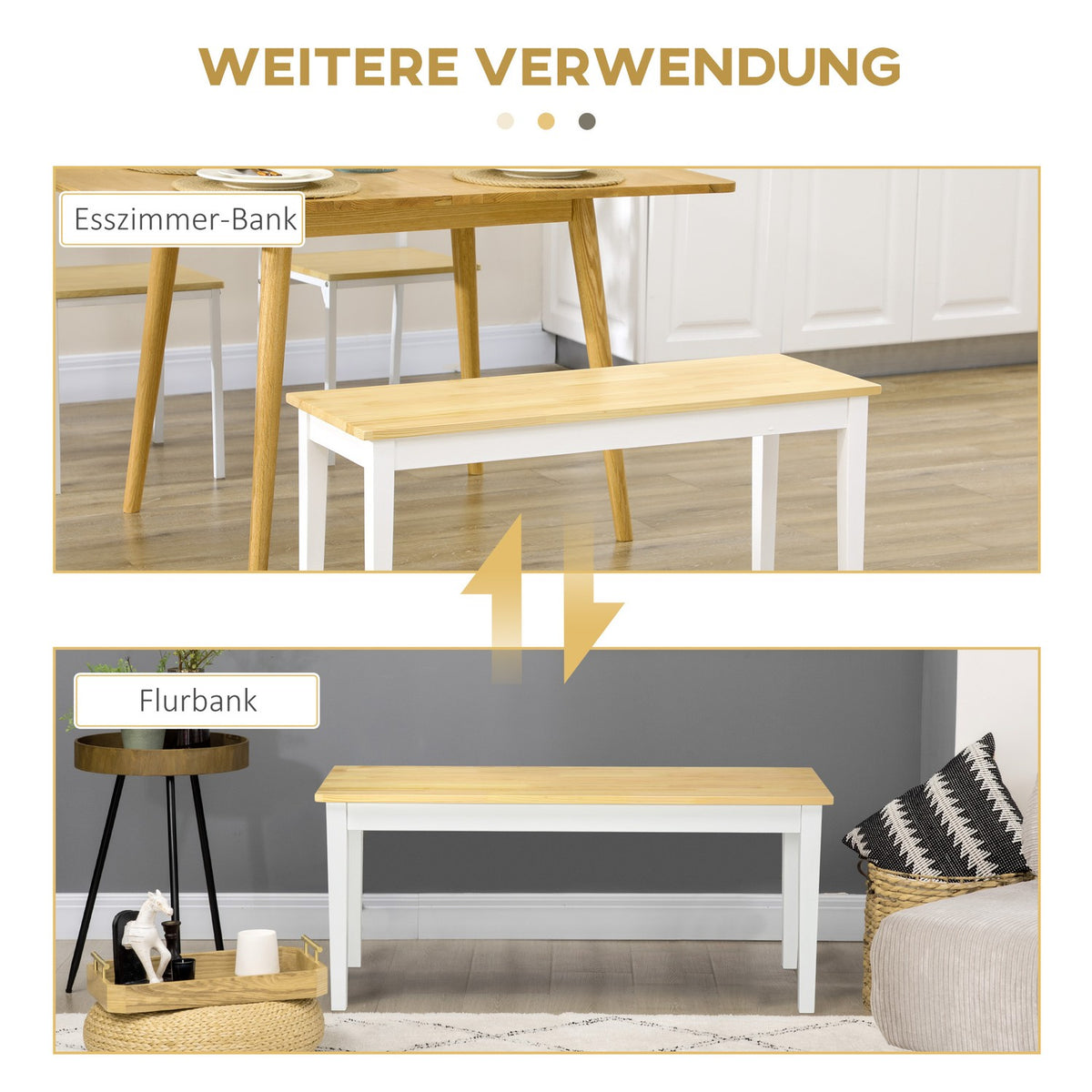 Bench 2-Seater Dining Bench Wooden Bench, Kitchen Bench, Living Room Bench For Kitchen, Entrance, Load Capacity Up To 220 Kg, Pine Wood, White, 102 X 36 X 45 Cm