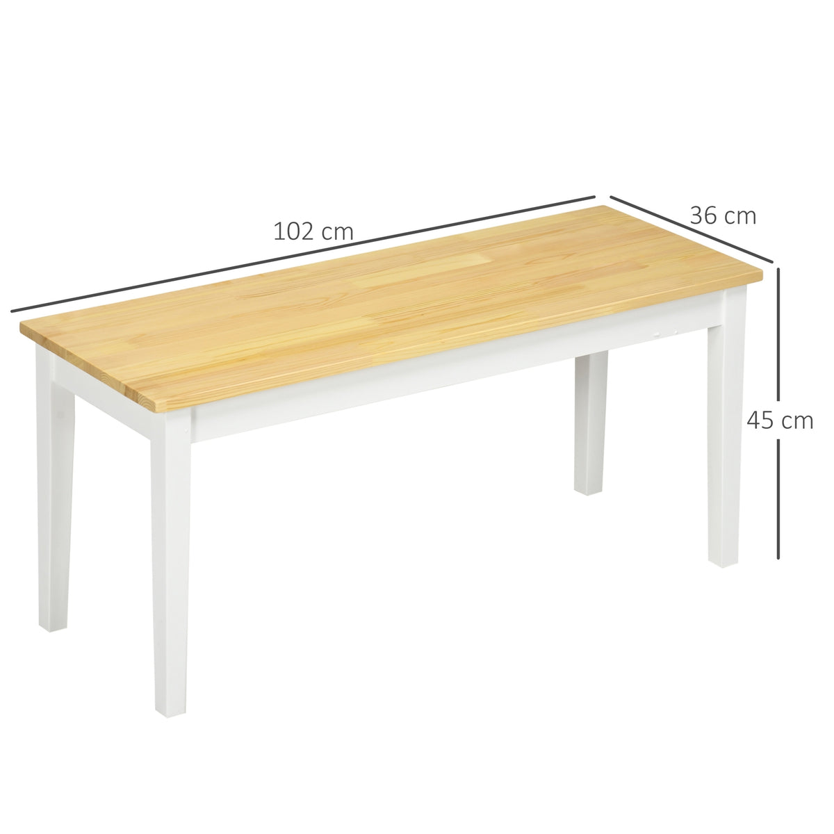 Bench 2-Seater Dining Bench Wooden Bench, Kitchen Bench, Living Room Bench For Kitchen, Entrance, Load Capacity Up To 220 Kg, Pine Wood, White, 102 X 36 X 45 Cm