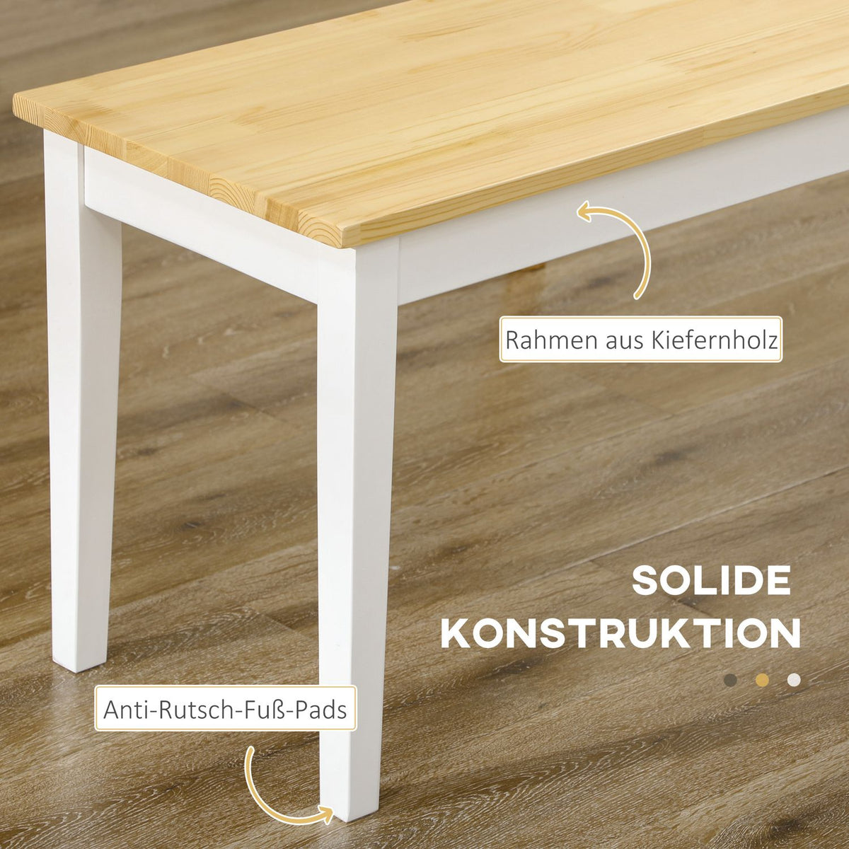 Bench 2-Seater Dining Bench Wooden Bench, Kitchen Bench, Living Room Bench For Kitchen, Entrance, Load Capacity Up To 220 Kg, Pine Wood, White, 102 X 36 X 45 Cm