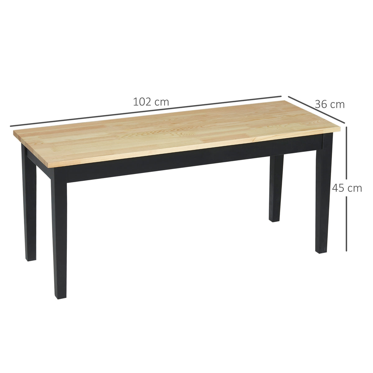 Bench 2-Seater Dining Bench Wooden Bench, Kitchen Bench Living Room Bench, Up To 220 Kg, Pine Wood, Natural, 102X36X45Cm