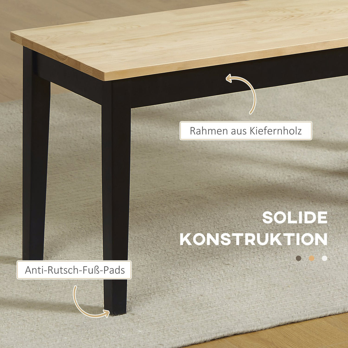 Bench 2-Seater Dining Bench Wooden Bench, Kitchen Bench Living Room Bench, Up To 220 Kg, Pine Wood, Natural, 102X36X45Cm
