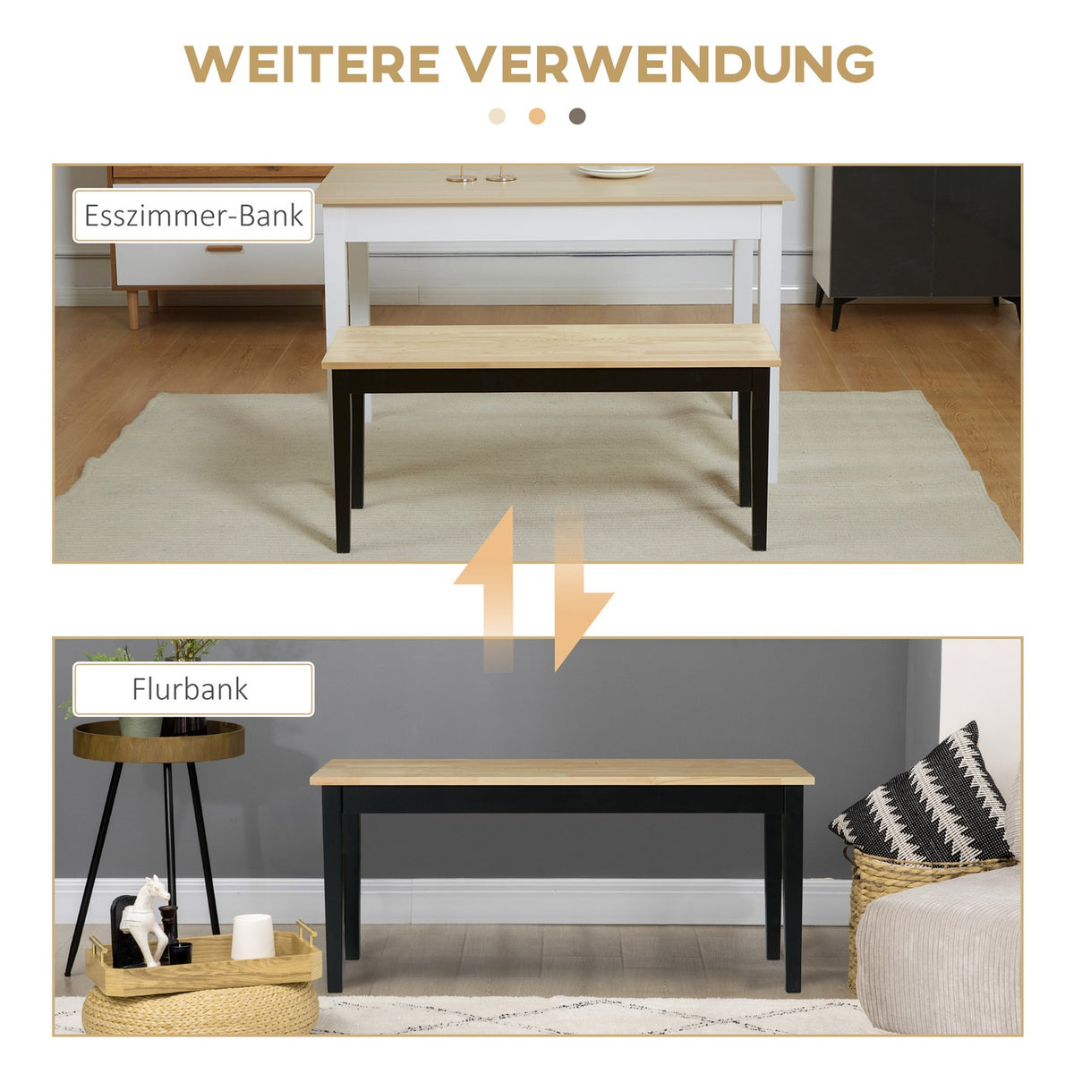 Bench 2-Seater Dining Bench Wooden Bench, Kitchen Bench Living Room Bench, Up To 220 Kg, Pine Wood, Natural, 102X36X45Cm