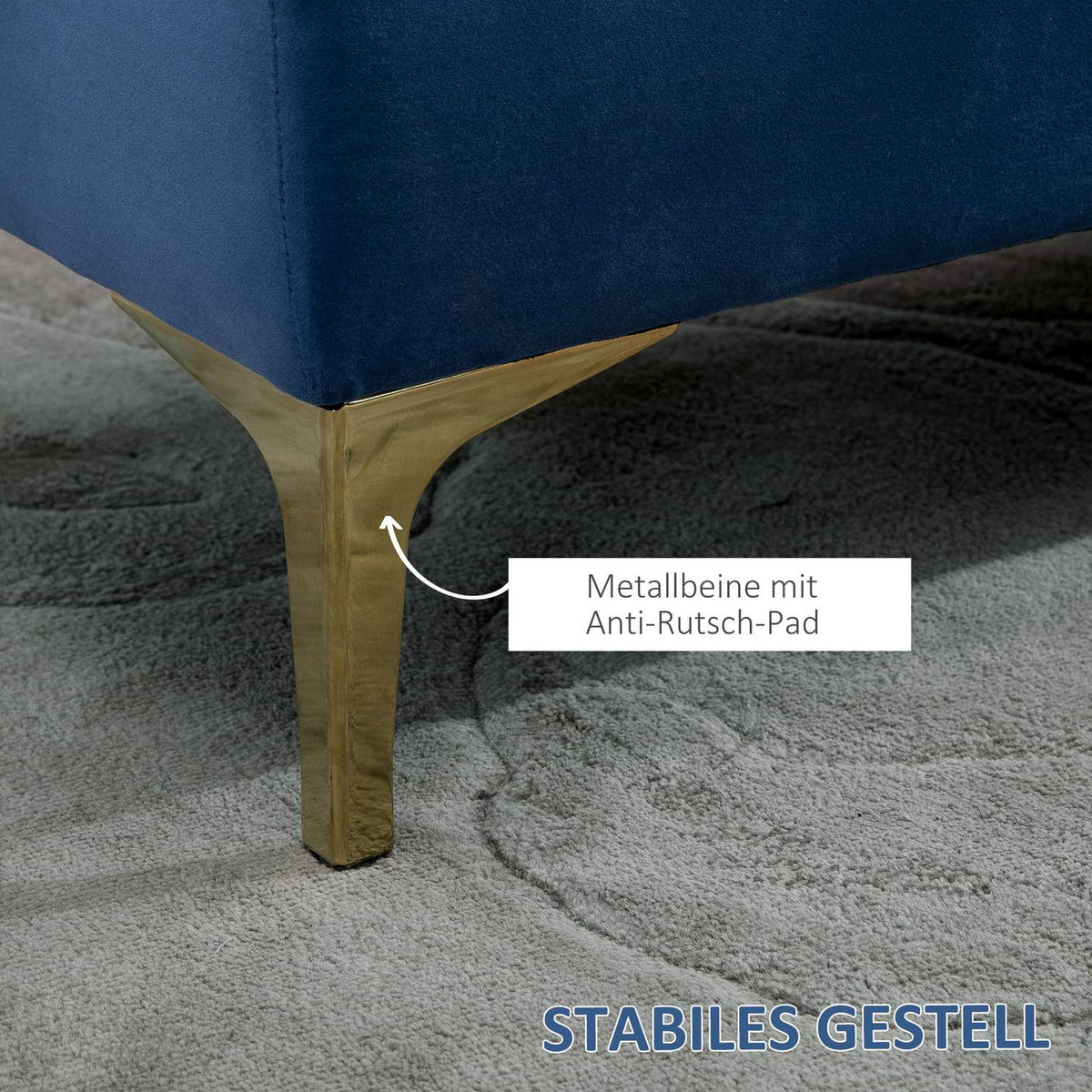 Bench, Bed Bench, Shoe Bench With Raised Legs, Bedroom, Velvet Blue 118 X 45 X 42 Cm